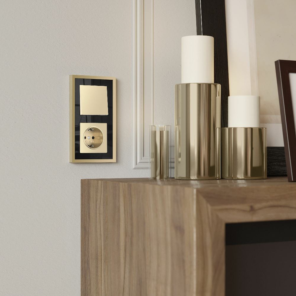 Рамка акриловая Werkel Baguette на 2 поста Черный / Латунь W0022852 — изображение 2