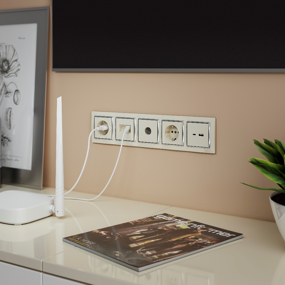 Рамка из поликарбоната Werkel Snabb на 5 постов Слоновая кость / Хром W0051903 — изображение 2