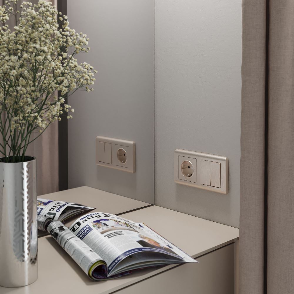 Выключатель двухклавишный встраиваемый проходной Werkel Шампань рифленый W1122010 — изображение 2