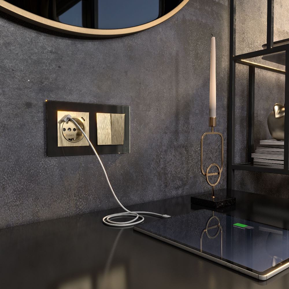 Выключатель двухклавишный встраиваемый проходной Werkel Шампань рифленый W1122010 — изображение 3