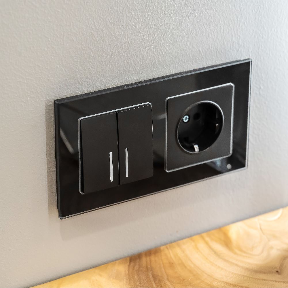 Выключатель двухклавишный встраиваемый проходной Werkel с подсветкой Черный матовый W1122108 — изображение 2