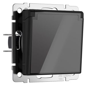 Розетка встраиваемая влагозащищенная Werkel с заземлением, шторками и защитной крышкой Черный W1171248