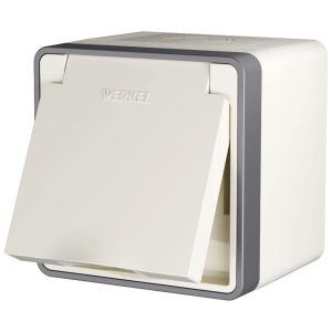 Розетка накладная влагозащищенная Werkel Gallant с заземлением, шторками и защитной крышкой Слоновая кость W5071203