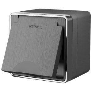 Розетка накладная влагозащищенная Werkel Gallant с заземлением, шторками и защитной крышкой Графит рифленый W5071204
