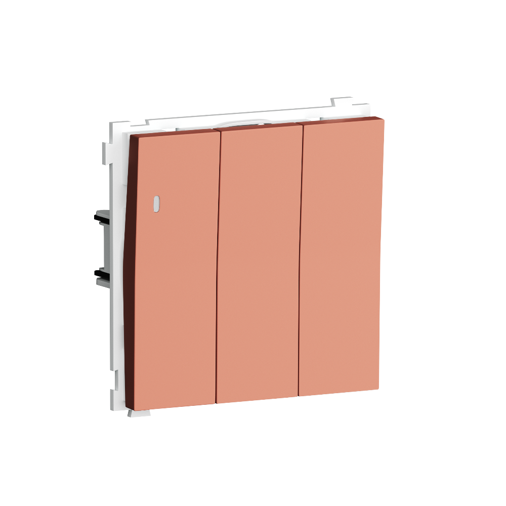 Выключатель трехклавишный встраиваемый Donel R98 с подсветкой Коралл матовый DA03103-DA28345