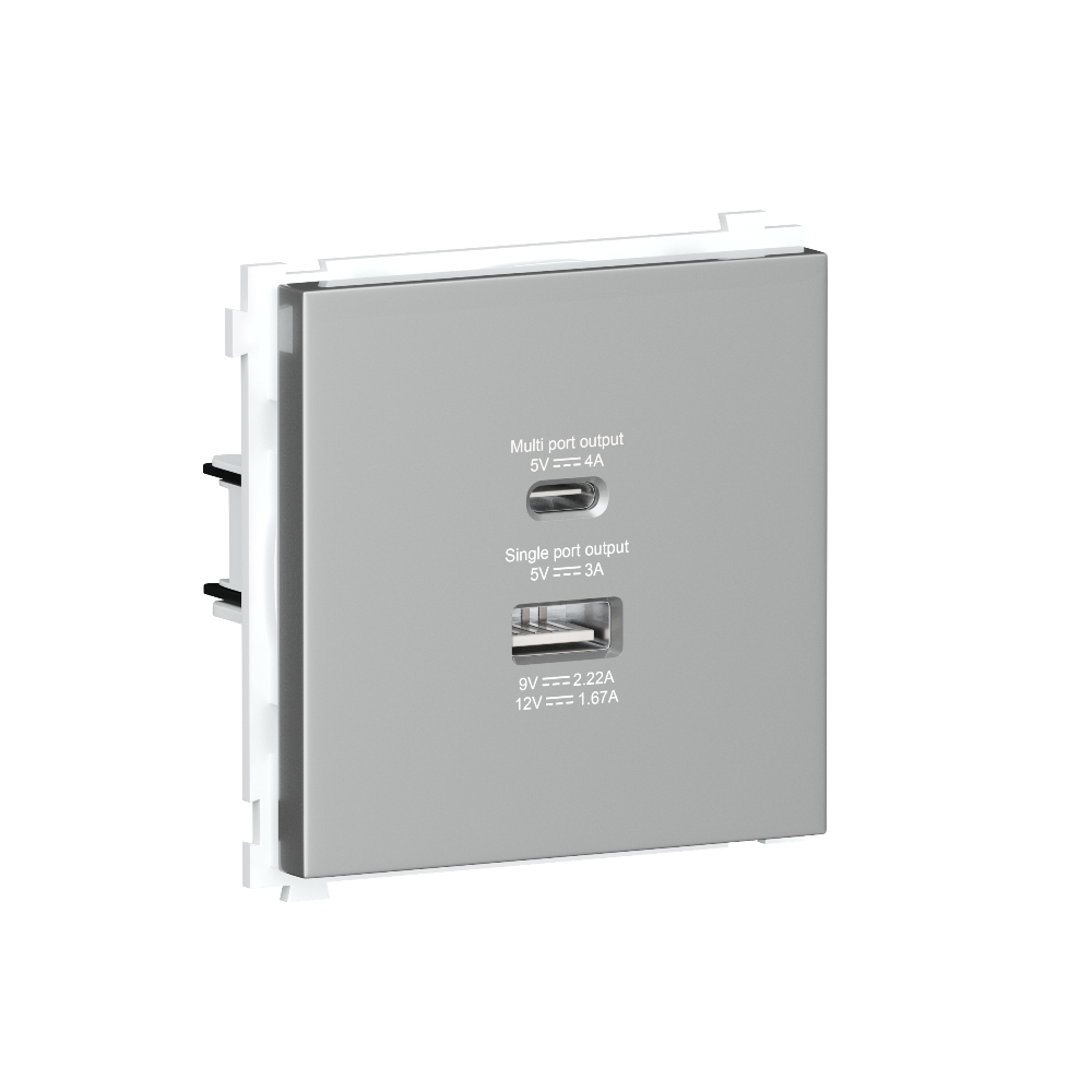 Розетка встраиваемая USB Donel R98 тип A+С быстрая зарядка Алюминий матовый DA20400-DA27726