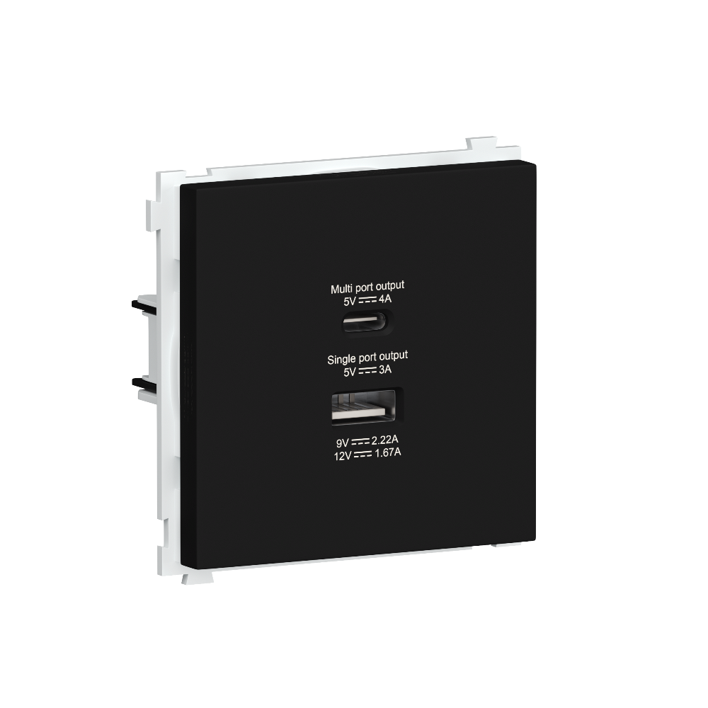 Розетка встраиваемая USB Donel R98 тип A+С быстрая зарядка Карбон матовый DA20400-DA27730