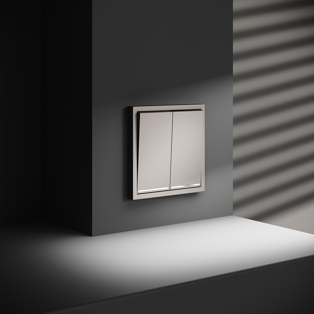 Выключатель двухклавишный встраиваемый проходной Voltum S70 с подсветкой Кашемир VLS020403 — изображение 4